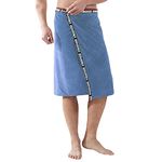 Men’s Bath Wrap Towel Soft Cozy Water Absorbent Shower Bathing Towel Cover Up Bathrobe Adjustable Snap on Closure for Home Gym Spa Beach Pool Sauna (Blue)