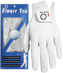 FINGER TEN Golf Gloves Men Right Handed Golfer Cabretta Leather Left Hand 1 Pack, Men's Golf Soft Enhance Grip Fit Size from Small to XXL (White-1 Pack, Large, Left)