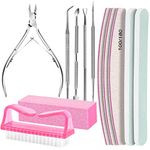 FANDAMEI 12pcs Nail Files Set, Nail Buffer Blocks with Cuticle Remover Cuticle Nippers Cuticle Pusher, Nail File and Buffer Set for Manicure & Pedicure Tools, 100/180 Nail Files for Natural Nails,Pink