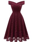 HomRain Women Lace Dress Off-Shoulder Bridesmaid Patry Swing Midi Dress for Christmas Party,Burgundy L