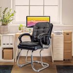 STUDY CHAIR Milford Leatherette | Executive Desk Home Visitor Study Office Chair with Padded Arms Double Support Heavy Duty Metal Frame Pack of 1 pc (Black)