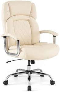 Giantex Big & Tall Office Chair 230KG, Height Adjustable Executive Chair, Swivel Task Chair with Upgraded Padded Armrest, Computer Desk Chair with Metal Base, Rocking Backrest, Creamy White