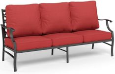 SUNSHINE VALLEY Metal Patio Furniture Sofa with 5.75" Extra Thick Waterproof Cushion, 3-Seater Deep Seat & High-Back Outdoor Couch All Weather Outdoor Seating for Backyard Deck Front Porch, Red