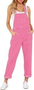 Vetinee Women's Adjustable Straps Pockets Boyfriend Denim Bib Overalls Jeans Pants Candy Pink Small Fits Size 4 Size 6