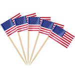 AhfuLife 100/200pcs America Toothpick Flags Cake Toppers, USA American Cocktail Stick Flag for Olympic Decorations Cupcake Toppers 4th of July Independence Memorial Day Party Decor (100 Pcs)