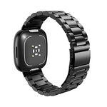 MoKo Strap Compatible with Fitbit Versa 4/Versa 3/Sense 2/Sense, Stainless Steel Replacement Watch Band Metal Wristband for Women Men, Black