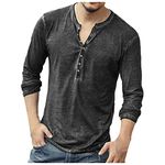 Cenlang Men's Casual Slim Fit Long Sleeve Henley Shirt Fashion Front Placket T-Shirts Fall Basic Solid Beefy Tees Tops Black