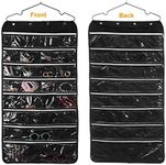 Pockets and Hooks Dual Sided Non Woven Jewelry Necklace Earrings Bracelets Rings Accessories Hanging Storage Organizer Bag Wall Mounted Hanger Holder Clear Display Foldable (56 Pockets with Zippers)