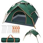 Camping Tent Automatic 3-4 Man Person Instant Tent Pop Up Dome, 2 in 1 Double Layers Waterproof Dome Tent with Removable Outer Tarpaulin, Waterproof &Windproof Family Tent for Hiking Backpacking Green