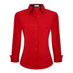 ALEX VANDO Womens Dress Shirts Regular Fit Long Sleeve Stretch Work Shirt,Red,L