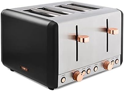 Tower T20051RG Cavaletto 4-Slice Toaster with Defrost/Reheat, Stainless Steel, 1800 W, Black and Rose Gold