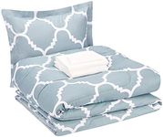 Amazon Basics 5-Piece Lightweight Microfiber Bed-In-A-Bag Comforter Bedding Set - Twin/Twin XL, Dusty Blue Trellis