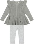 Laura Ashley Baby Girl Leggings & Knitted Long Sleeve Peplum Tunic Top, Cotton Knit & Floral Fall Outfit, Grey/3-6 Months