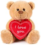 BRUBAKER Teddy Bear with Red Heart - I Love You - 9.84 Inches - Cuddly Plush Toy - Stuffed Animal - Brown