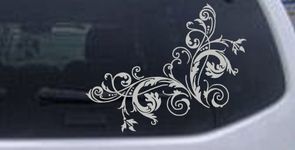 6in X 7.5in Silver - Floral Vine Corner Swirl Car Window Wall Laptop Decal Sticker