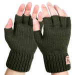 Fingerless Gloves for Men - Winter Fingerless Knitted Gloves Thermal Fingerless Gloves Half Finger Gloves for Outdoor Working Running Cycling Sking (Army Green)