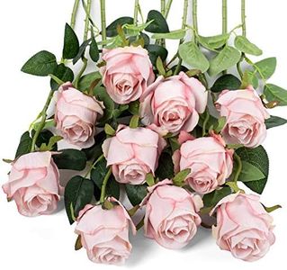 Flojery 10pcs Artificial Rose Flowers Long Stem Fake Silk Roses for DIY Wedding Bouquet Table Centerpiece Home Decor (Light Pink)