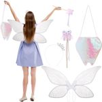 Skicuff 4 Pcs Tooth Halloween Fairy Costume Set Include Butterfly Wings Sparkling Fairy Bag Fairy Magic Wand and Crowns for Halloween Cosplay Party, White, Fairy wings about: 30 x 14 inches