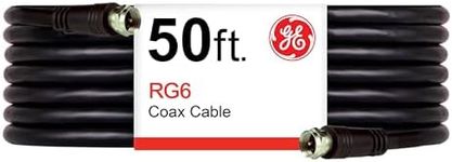 GE RG6 Coaxial Cable, 50 ft. F-Type Connectors, Double Shielded Coax, Input Output, Low Loss Coax, Ideal for TV Antenna, DVR, VCR, Satellite Receiver, Cable Box, Home Theater, Black, 33600