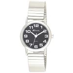 Ravel Women's Easy Read Watch with Big Numbers on Stainless Steel Expander Bracelet - Silver Tone/Black Dial