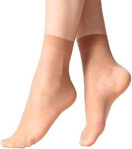 MANZI 12 Pairs Women's Ankle High Sheer Socks, 12 Pairs Natural