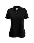 FRUIT OF THE LOOM LADY FIT PIQUE POLO SHIRT - (S-XXL) 9 COLOURS (LARGE - 36" - SIZE 14, BLACK)