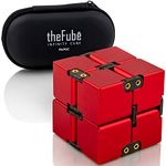 PILPOC theFube Infinity Cube Fidget Desk Toy - Premium Quality Aluminum Infinite Magic Cube with Exclusive Case, Sturdy, Heavy, Relieve Stress and Anxiety, for ADD, ADHD, OCD (Red)