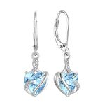 FJ Heart Birthstone Earrings for Women 925 Sterling Silver Aquamarine Earrings March Birthstone Leverback Dangle Drop Earrings Jewellery Gifts for Women Girls