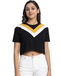 JUNEBERRY® Women's Cotton Half Sleeve Crop Top(JB_117_BLKYLWHT_S_Multicolored_Small)