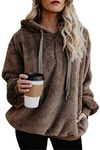 ReachMe Womens Oversized Sherpa Pullover Hoodie with Pockets Fuzzy Fleece Sweatshirt Fluffy Coat(Brown,M)