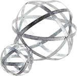 Farmlyn Creek 2 Piece Metal Decorative Spheres for Home Decor, Table, Rustic Style Shelf Decor Accents (Distressed Silver, 2 Sizes)