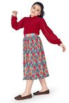 Fashion Dream Girl’s Red Georgette Shirt with Accordion Pleated Skirt Clothing Set(Red_13-14 Yrs)