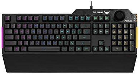 Asus TUF Gaming K1 Tastiera Gaming USB, Membrana, RGB a 5 Zone, Rollover a 19 Tasti, Manopola Volume, Resistente ai Liquidi, Barra Luminosa Laterale, Macro Programmabili, Layout Italia, Nero