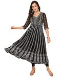 EthnicJunction Women's Georgette Chikankari Embroidered Anarkali Kurta (B19-Apsara-Black_S_Black)