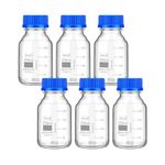 SPYLX Borosilicate Glass reagent bottle 250ml with leak proof Blue Screw Cap pack of 6 for glassware wide mouth chemical bottles for lab, laboratory, kitchen and professional use