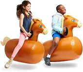 HearthSong Inflatable Horse Ride On Bouncer Hippity Hop Toy for Kids Active Play with Handles and Weighted Bottoms, Set of 2, Holds 200 Pounds