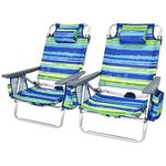 Tangkula Set of 2 Backpack Beach Chair, 5-Position Lay Flat Beach Chairs with Cooler Bag, 2 Cup Holders, Towel Bar, Lightweight Folding Beach Chair with Backpack Straps