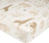 Crane Baby Soft Cotton Crib Mattress Sheet, Fitted Sheet for Cribs and Toddler Beds, Safari Animal, 28”w x 52”h x 9”d