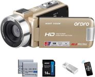 ORDRO Video Camera Camcorder Full HD 1080P 30FPS Digital YouTube Vlogging Camera Video Recorder with 18X Zoom, Night Vision, 3.0'' 270 ° Flip Screen 16GB Card Remote Control, 2 Batteries (Golden)