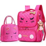 Waterproof Cute Cat School Backpacks for Girls Cute Kids Book Bag Travel Daypack (Large, B-Rose Red Set)