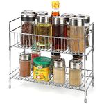 Vinsani 2 Tier Free Standing Spice Rack - Cupboard Wall Kitchen Counter Storage Organiser Holder Perfect for Spice Jars, Herb Seasonings and Bottled Condiments – Chrome