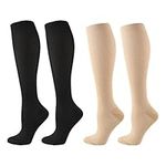 Compression Socks for Women 2pairs Surgical Compression Socks Flight Socks for Men Knee High Knee High Varicose Veins Socks Stockings for Sport Running Travel Nursing Pregnancy 20-25 mmhg (S/M)