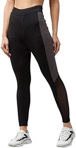 BLINKIN Stretchable Yoga Pants for Women & Gym Pants for Women Workout with Mesh Insert & Side Pockets (1869,Color_Black with Grey Stripes,Size_L)