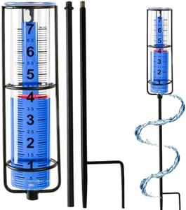 Rain Gauge Outdoor,Accurate 7-Inch Capacity with Red Float Marker, Freeze-Proof Tube, Best Rated Yard Rain Gauge with Long Metal Stake, RM-LBS7-002