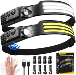 Headlamp Rechargeable,2 Pack Super Bright 3000 Lumen 5 Modes 1500mAh Lampe Frontale,230°Wide Beam 3 Light Motion Sensor Head Lamp,Lightweight Waterproof Headlight for Forehead Camping,Running,Hiking