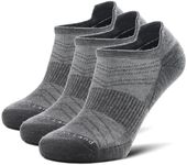 Toughland Merino Wool Socks for Men & Women – 80% Merino Wool, No Show, Lightweight, Cushioned for Running, Hiking, Grey, Large