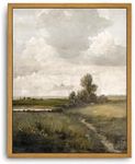 Roslynity Framed Canvas Wall Art Vintage Print Oil Paintings Rustic Country Landscape Muted Neutral Green Retro Aesthetic Artwork for Home Living Room Bathroom Bedroom Wall Decor (8"x10")