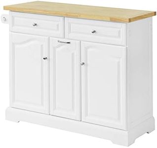 SoBuy Carrello da Cucina con Cassetti Cucina Mobile Credenza con Ruote 115 x46 x90 cm, in legno di gomma, Bianco FKW100-WN