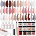 29 Pcs Dip Powder Nail Kit Starter, AZUREBEAUTY 20 Colors Dark Reddish Red Pastel Acrylic Burnt Orange Dipping Powder Liquid Set with Base & Top Coat/Brush Saver for French Nails Art Manicure DIY Salon