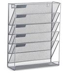 Unibos Wall Mounted Magazine File Rack Storage Rack - Paper, Letter, Document Holder - Mesh Organiser for Newspapers, Books, Stationery, Office Accessories 6 Tier (Silver)